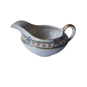 Vintage National China Gravy Boat Floral Rose‎ 18K Gold Handle Salineville Ohio
